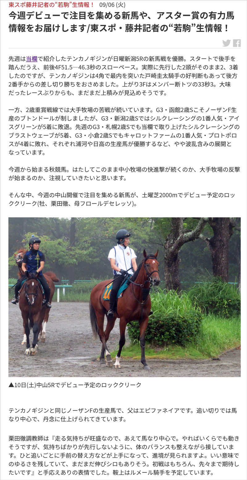 東スポ・藤井記者の“若駒”生情報！