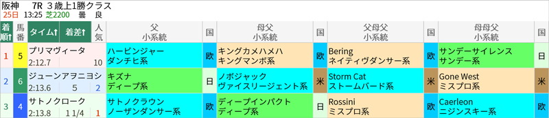 25日(日)阪神7R結果