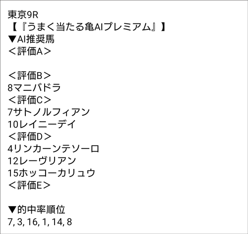 1月27日(土)銀蹄Sの亀AI評価