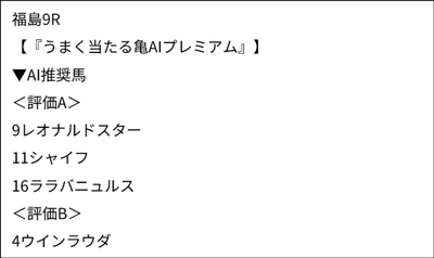 4/19(日)福島9R「亀AI」評価/プレミアムコース会員限定のFacebookグループから抜粋