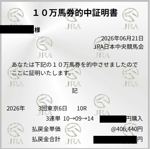 6/21(日) 東京10R結果 6/21(日) 東京10R結果