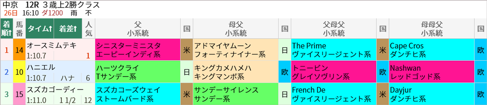 日曜中京12R結果