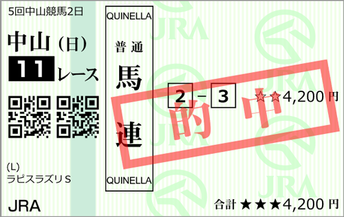 土曜札幌11R 的中馬券