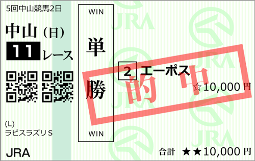 土曜札幌11R 的中馬券