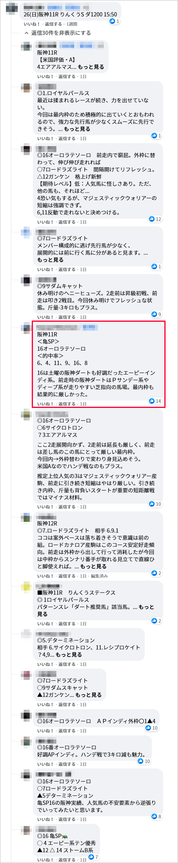 12/26(日) 阪神11R サロンメンバーの見解