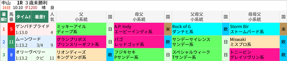 日曜中山1R 結果