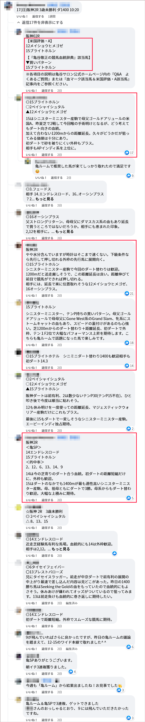 4/17(日)阪神2R サロンメンバーの見解