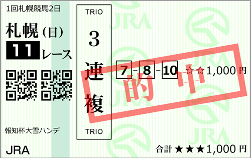 7/24(日)札幌11R 的中馬券