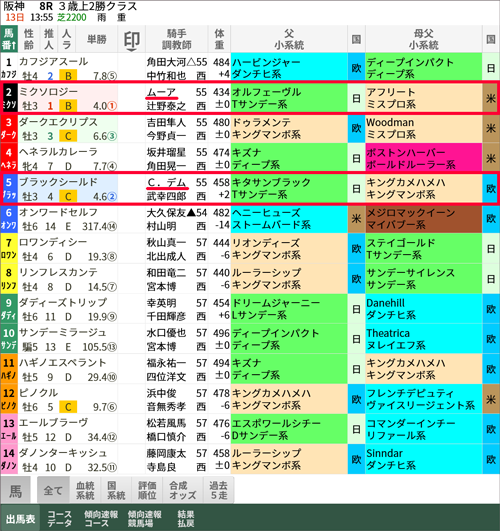 日曜阪神8Rの出馬表