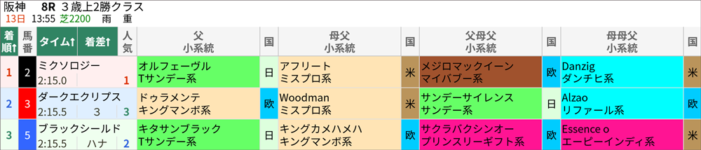 日曜阪神8Rの結果
