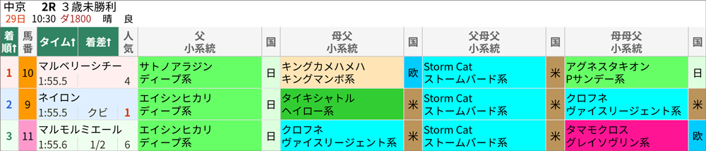 1/29(日)中京2R 結果