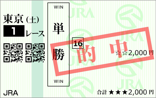 6月24日(土)東京1R 的中馬券