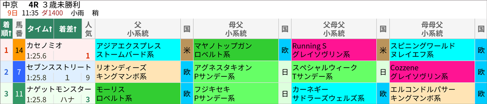 7月9日(日)中京4R 結果