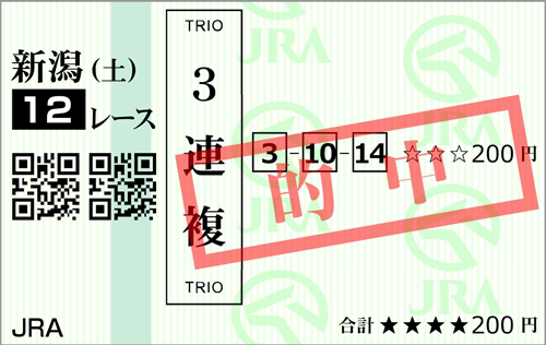 7月29日(土)新潟12R 的中馬券