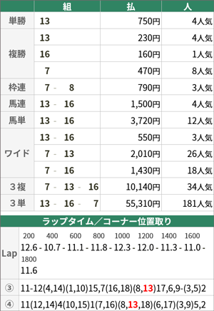 7月29日新潟11R 払戻金