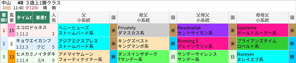 9月10日(日)中山4R 結果