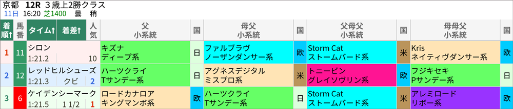 11月11日(土)京都12R 結果