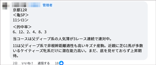 11月11日(土)京都12R 亀SP