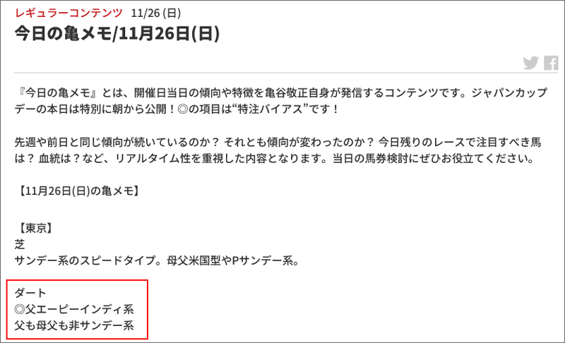 11月26日(日)の今日の亀メモ