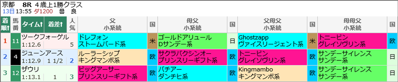 1月13日(土)京都8R 結果
