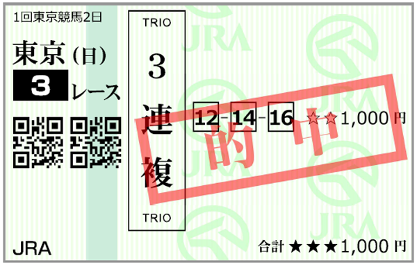 1月28日(日)東京3R購入馬券