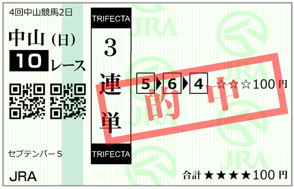 9月8日(日)中山10R 購入馬券