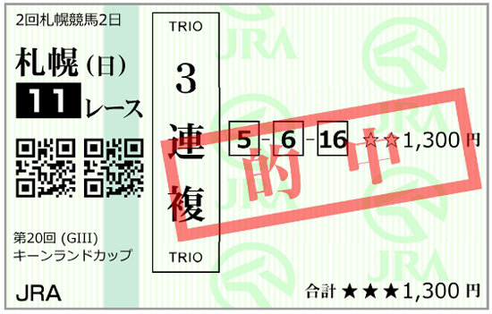 8月24日(日)札幌11R 購入馬券
