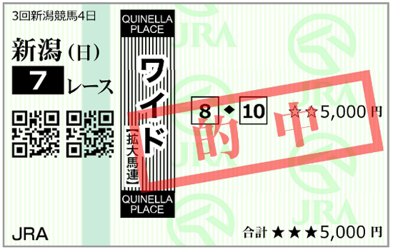 8月31日(日)新潟7R 購入馬券