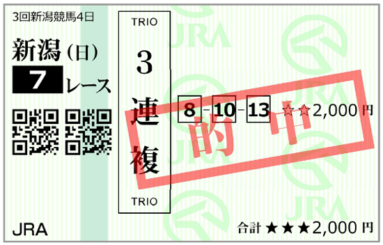 8月31日(日)新潟7R 購入馬券