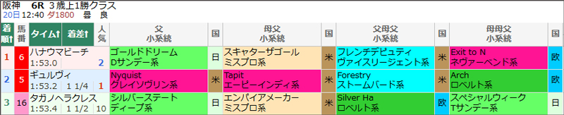 9月20日(土)阪神6Rの結果