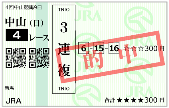 9月28日(日)中山4R購入馬券