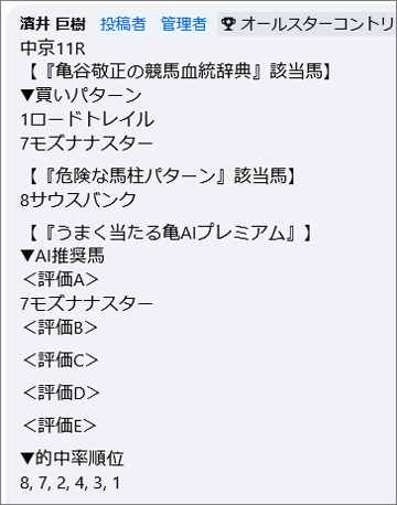 12月14日(日)中京11Rの該当馬