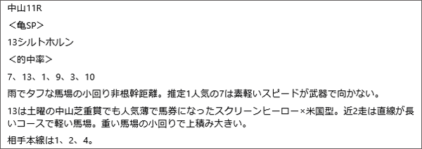 12月21日(日)中山11Rの見解