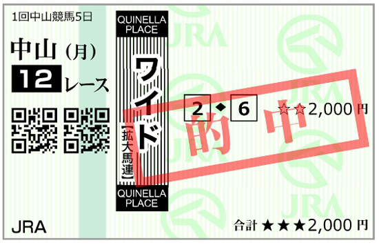 1月12日(月)中山12R購入馬券