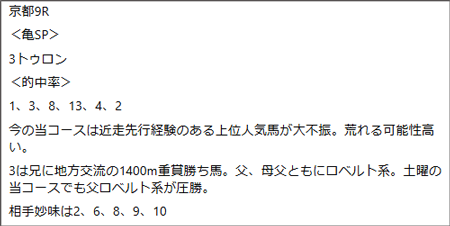 1月18日(日)京都9R亀谷の見解