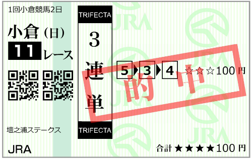 1月25日(日)小倉11R購入馬券