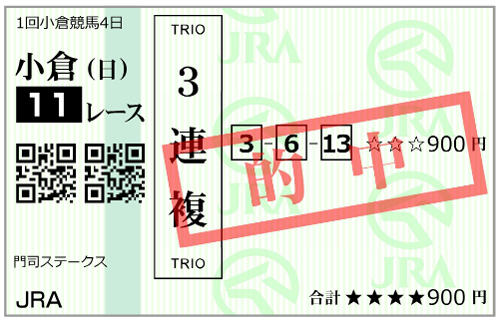 2月1日(日)小倉11R購入馬券