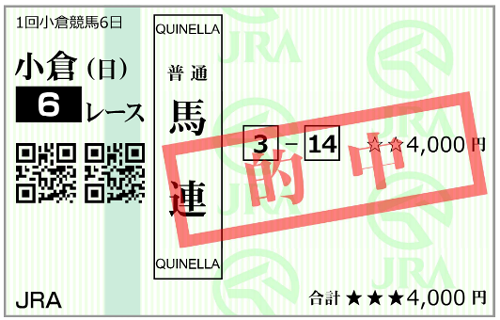 2月8日(日)小倉6R購入馬券