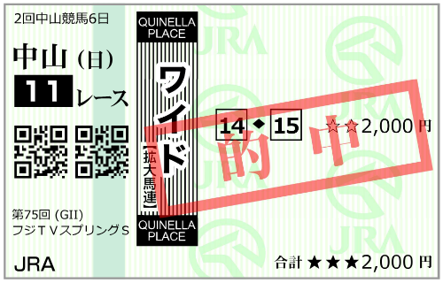 3月15日(日)中山11Rの購入馬券