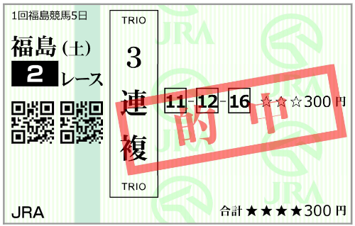 4月25日(土)福島2R 購入馬券