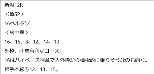 5月2日(土)新潟12Rの見解