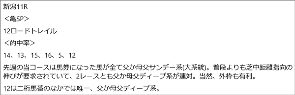 5月9日(土)新潟11Rの見解