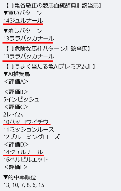 5月24日(日)京都12Rの亀AI該当馬