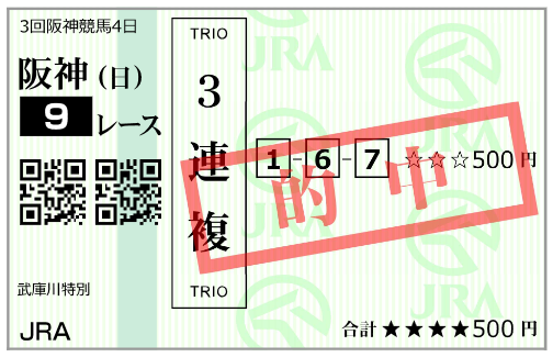 6月14日(日)阪神9R購入馬券