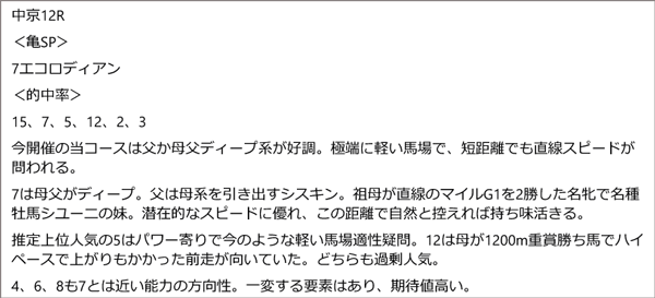 8月8日(土)中京12R 見解
