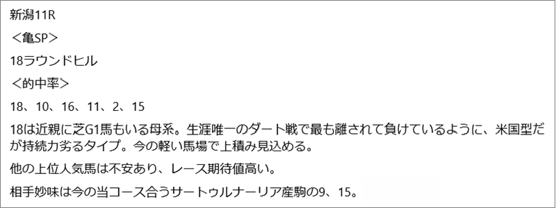 8月15日(土)新潟11R 見解