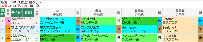 8月23日(日)新潟9R 結果