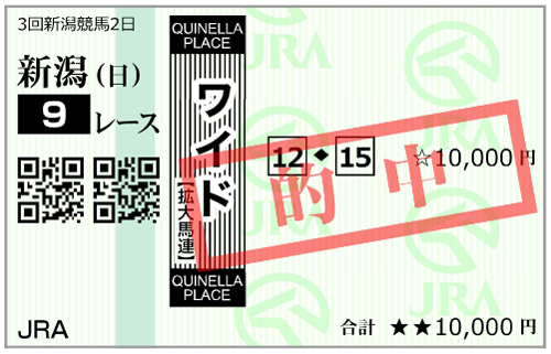 8月23日(日)新潟9R 購入馬券 8月23日(日)新潟9R 購入馬券
