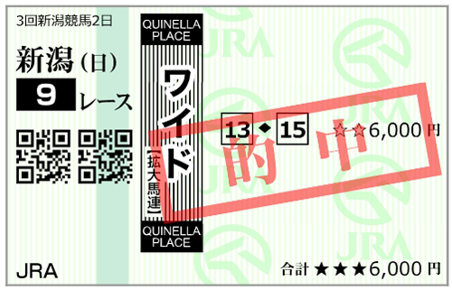 8月23日(日)新潟9R 購入馬券 8月23日(日)新潟9R 購入馬券